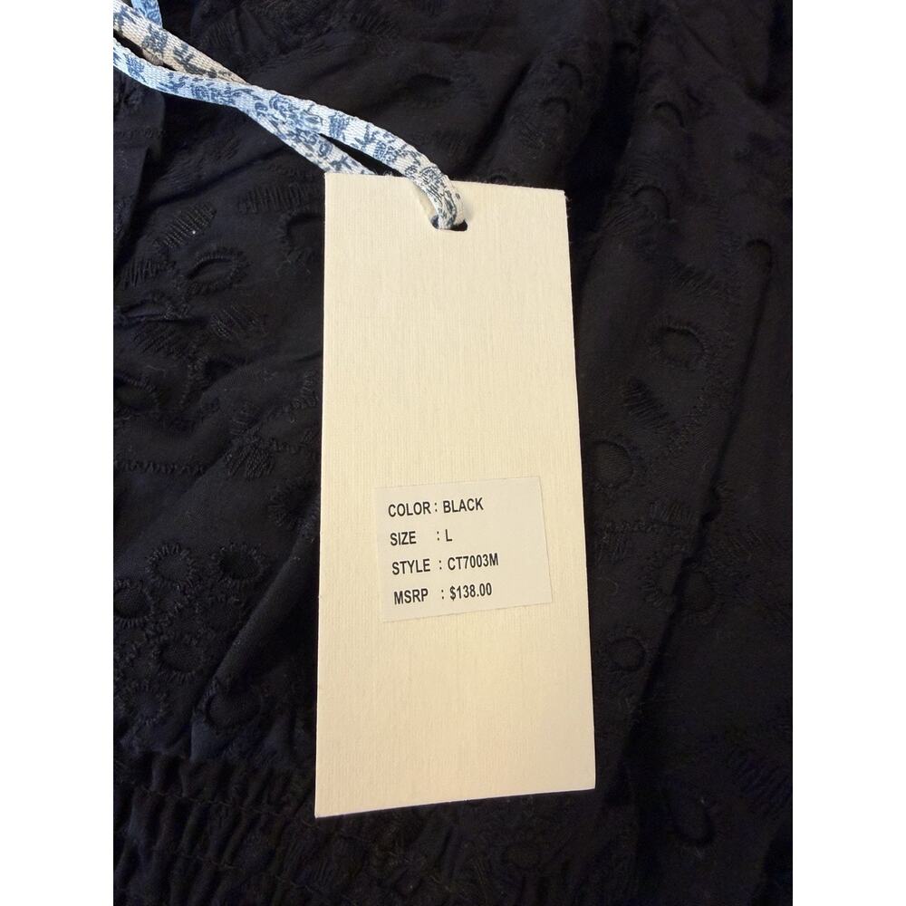NWT Black Eyelet Puff Sleeve Crop Top Cottagecore Milkmaid Peasant Boho Top Sz L - Picture 8 of 8